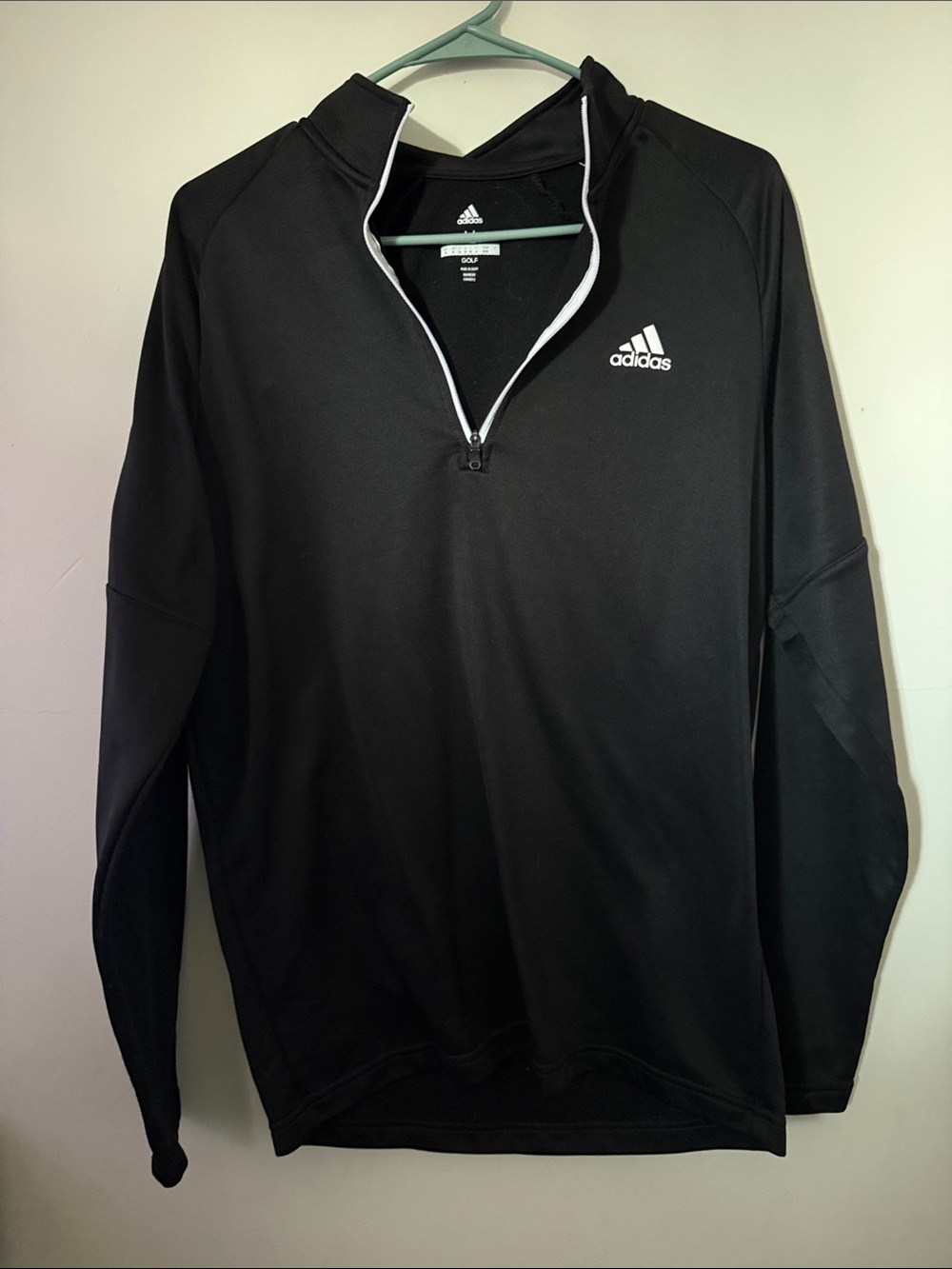 adidas Black Long Sleeve Quarter-Zip Pullover with White Trim